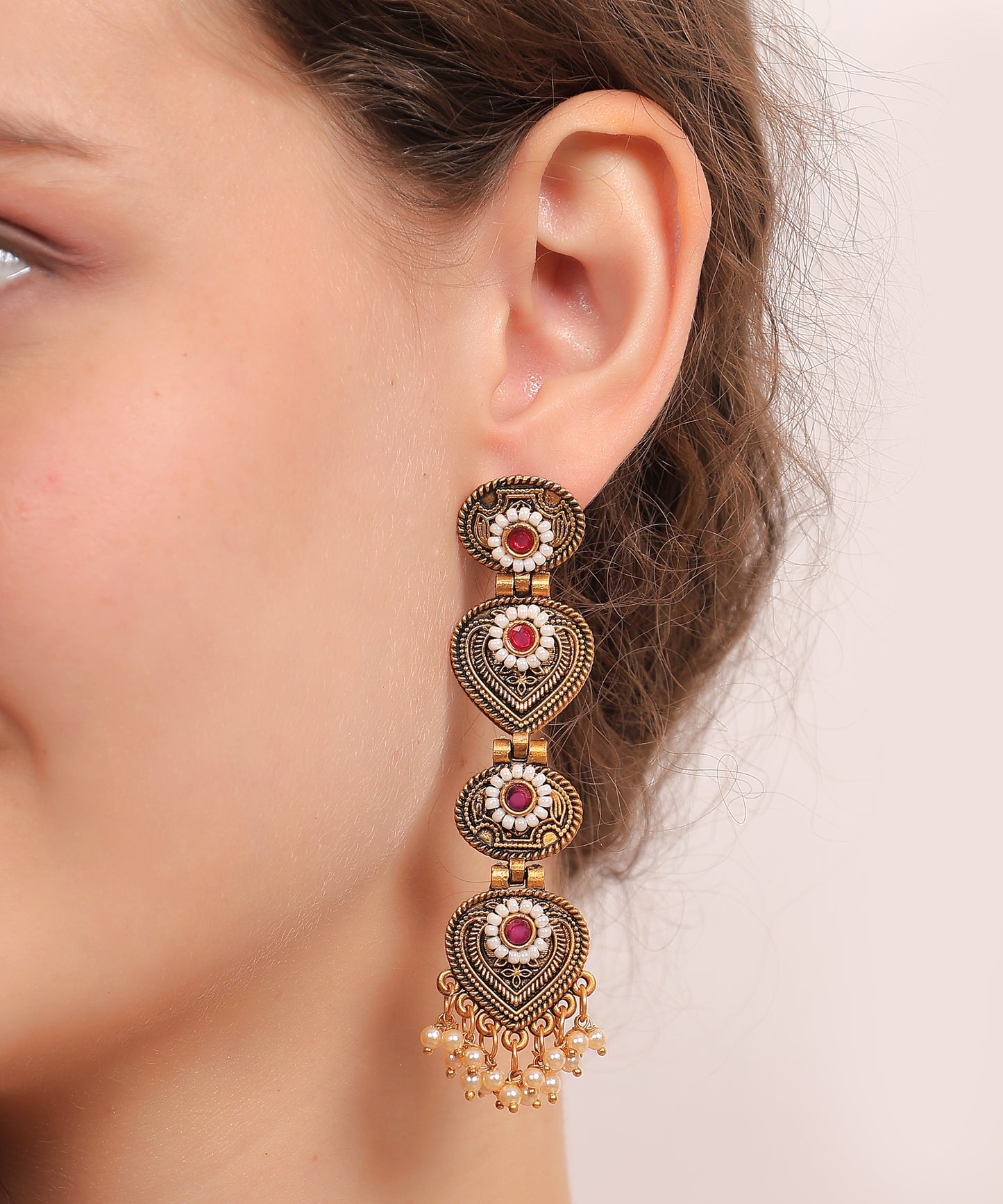 Antique Ruby Heart Drop Earrings