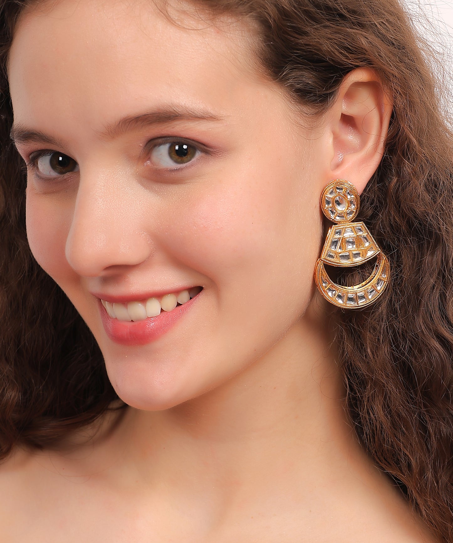 Radiant Geometric Kundan Dangler Earrings