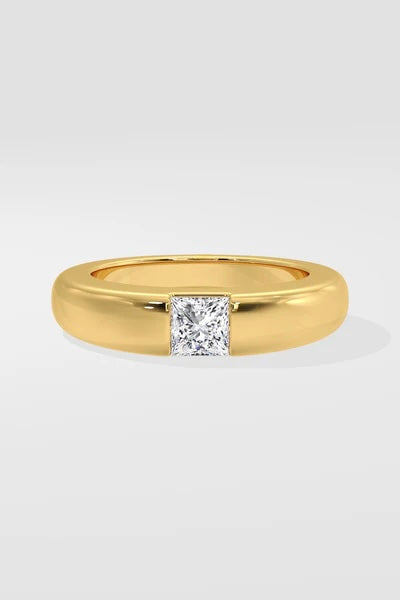 Princess Cut Tension-Style Gold Ring