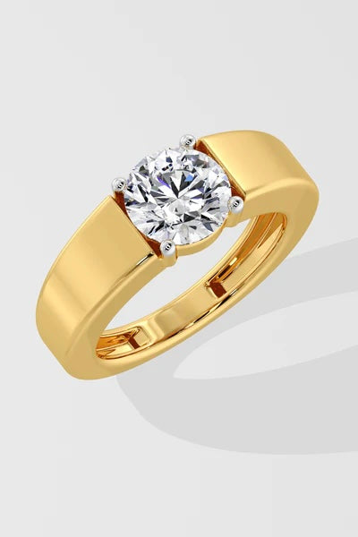 Bold Round Solitaire Gold Ring