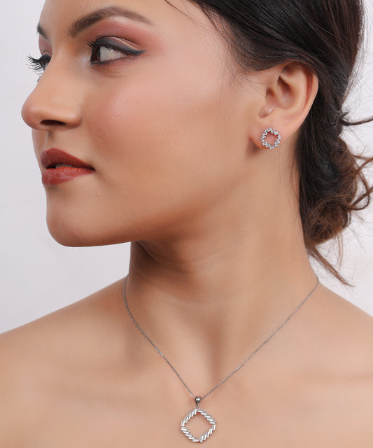 Silver Timeless Square Pendant Set