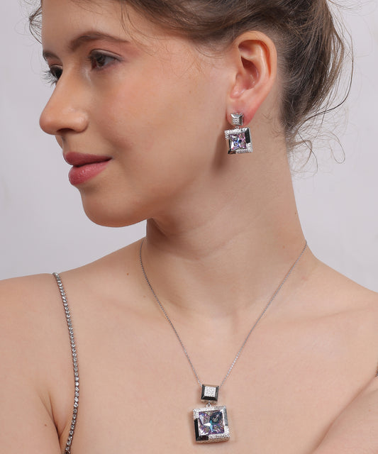 Iridescent Square Duo pendant set