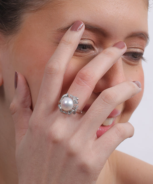 Silver Pearl Blossom Ring