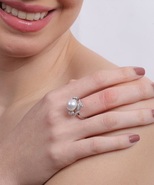 Silver Pearl Blossom Ring