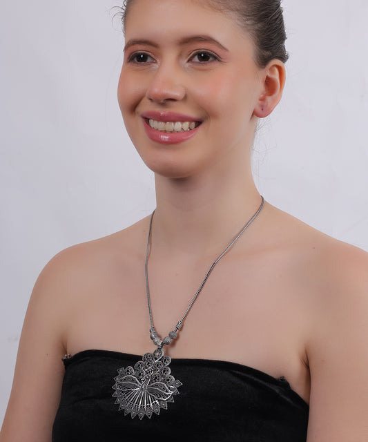 Oxidized Feather Pendant