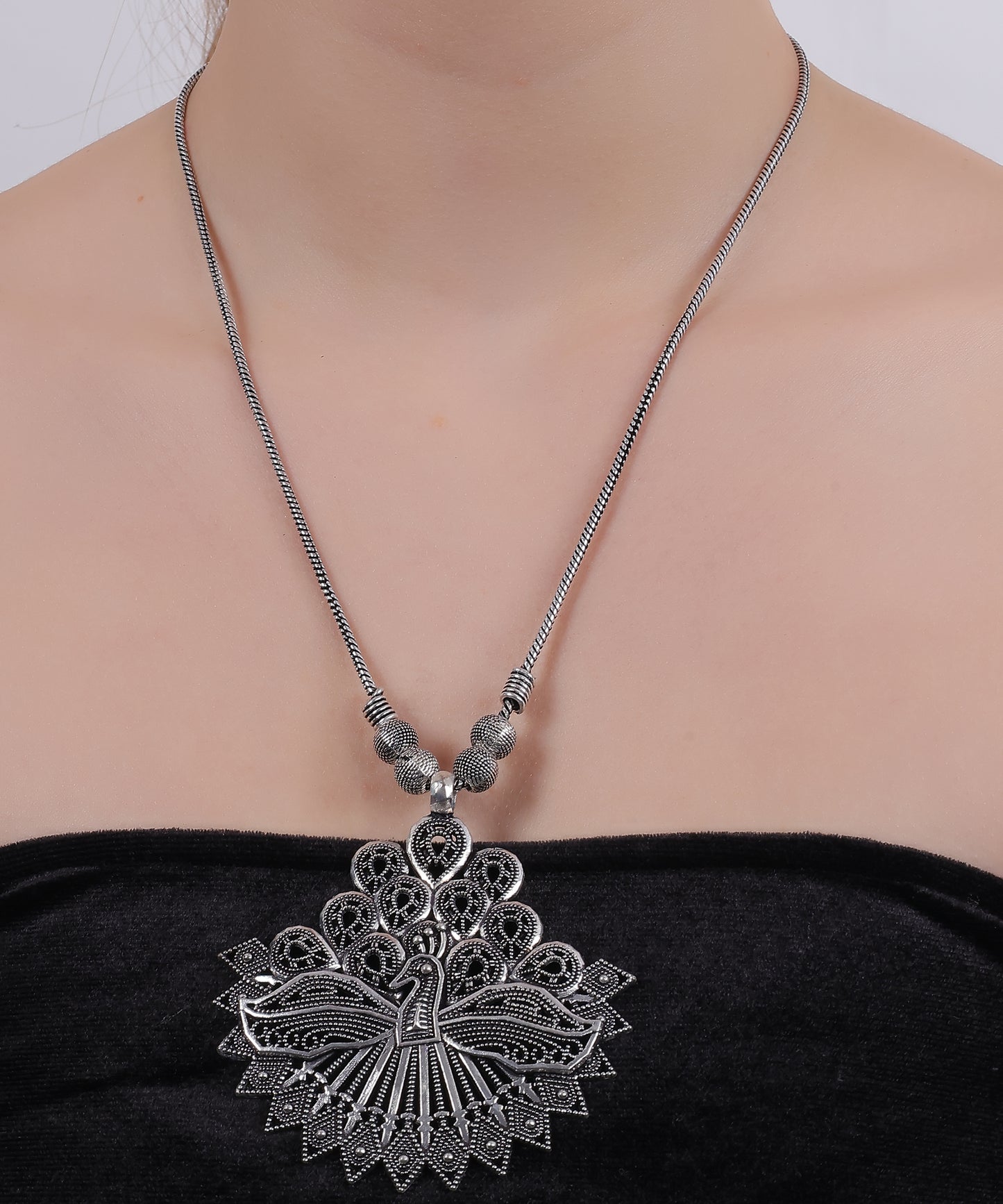 Oxidized Feather Pendant