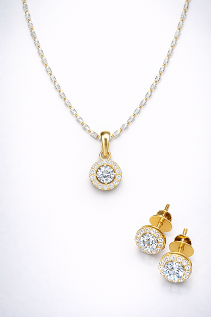 Celeste Halo Diamond Pendant Set