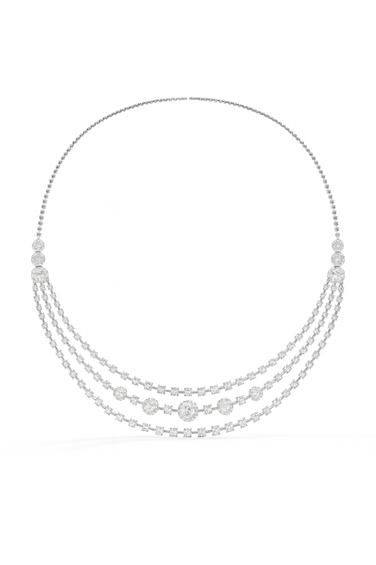 Triple Layer Diamond Cascade Necklace